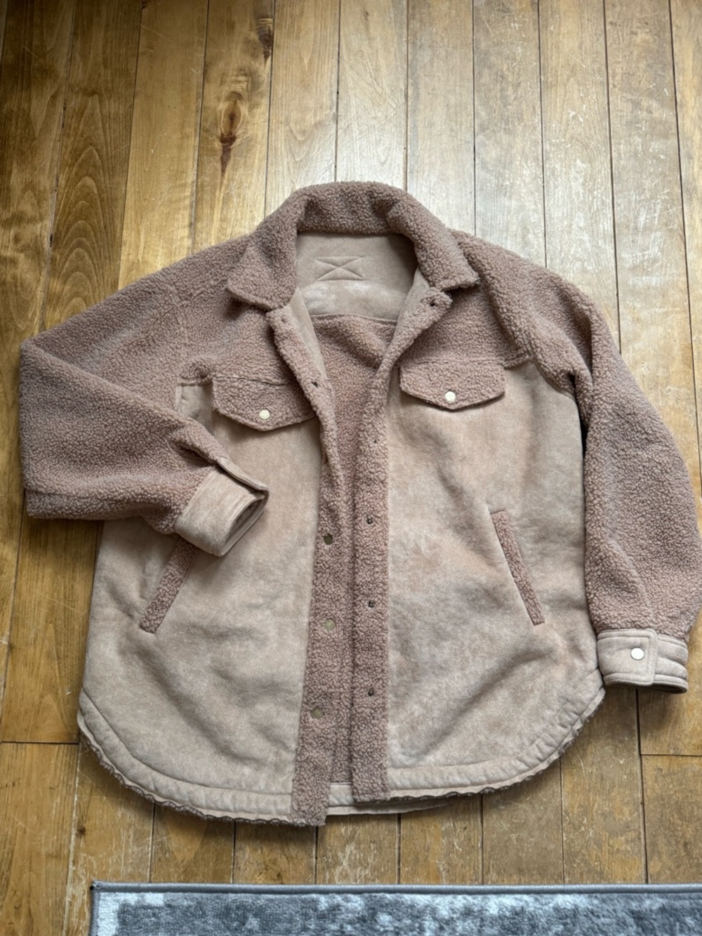Cozy Taupe Sherpa Button-Front Jacket Large